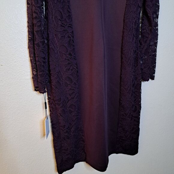 NEW Kelvin Clein Purple Lace Sleeve Sheath Dress Plus Size 16W Evening - Picture 12 of 13